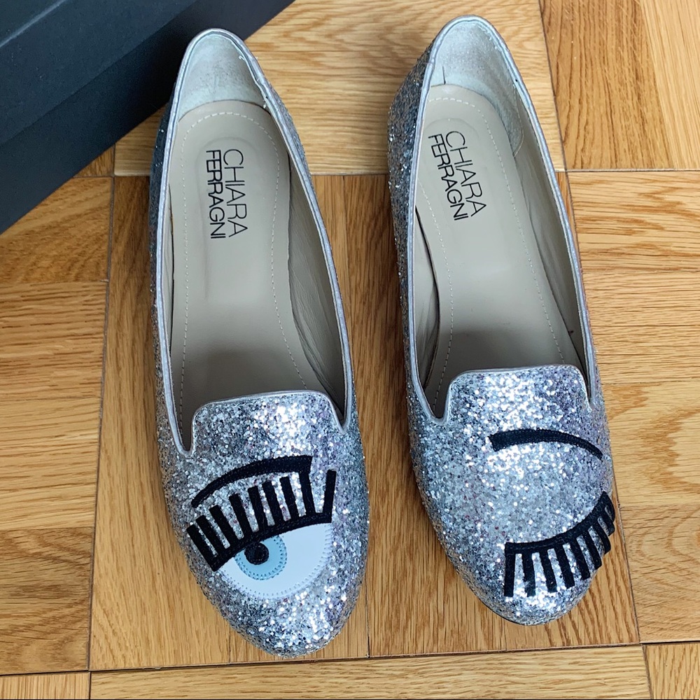 Chiara Ferragni Glitter Loafers in Silver